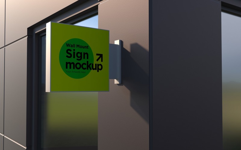 Square Wall Mount Sign Mockup Template attached to the wall 13A Product Mockup