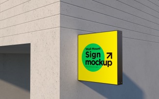 Square Wall Mount Sign Mockup Template attached to the wall 14A