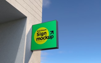 Square Wall Mount Sign Mockup Template attached to the wall 14B
