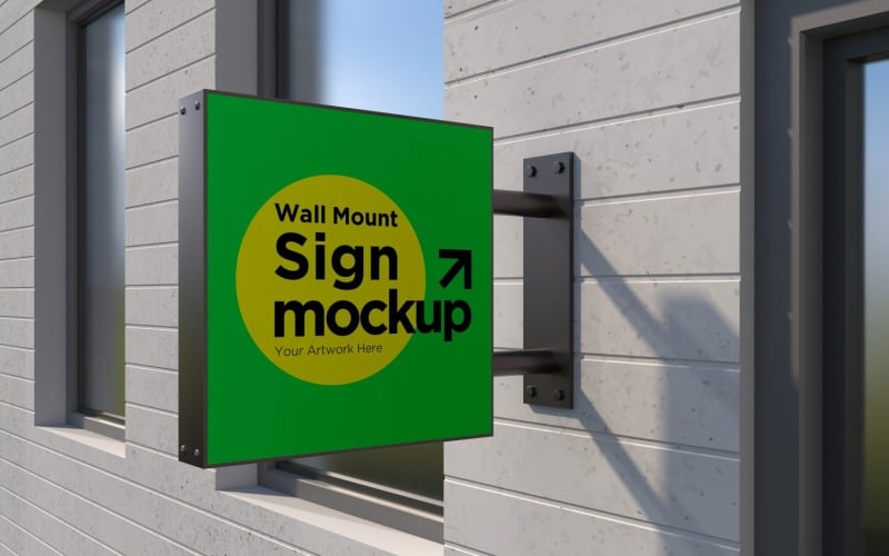 Square Wall Mount Sign Mockup Template attached to the wall 15A Product Mockup