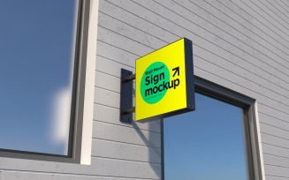 Square Wall Mount Sign Mockup Template attached to the wall 15B