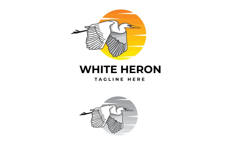 White Heron Logo With Sun Behind Logo Template