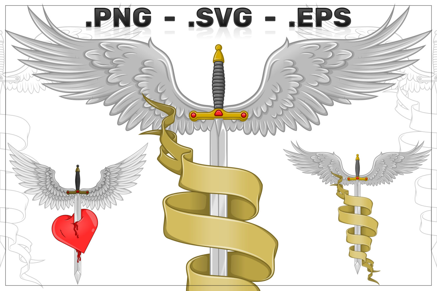 Vector Design Of Medieval Sword With Wings