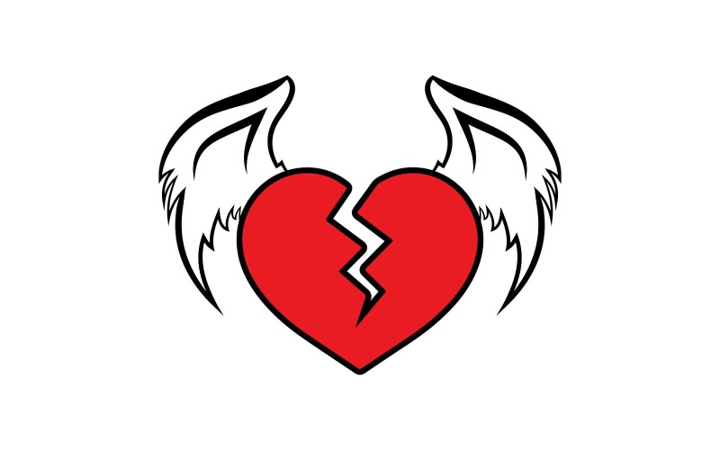 Broken Heart with Wings Logo Design Logo Template
