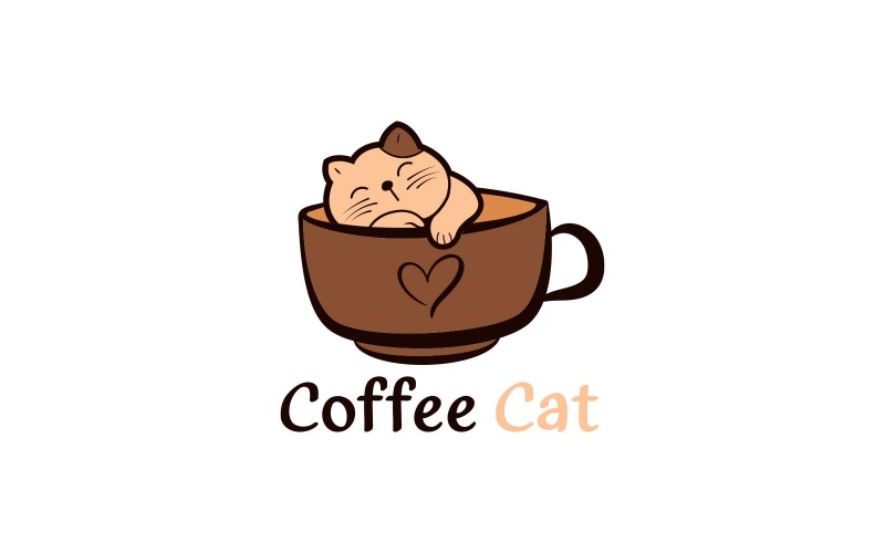 Coffee Cat Logo Design - Brand Logo Template