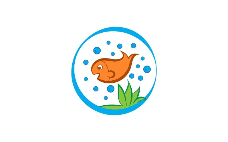 Creative Fish in the Sea with Green Flower Logo Template