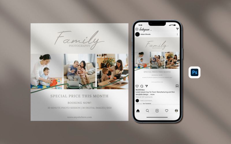 Family Photography session social media post template for photographer Social Media
