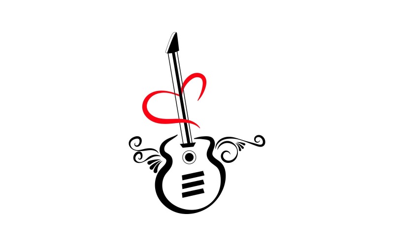Guitar with Heart Logo Design Logo Template