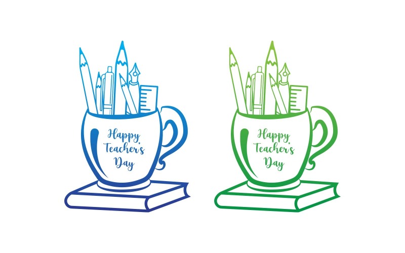 Happy Teacher's Day Stationary with Cup and Book Logo Template