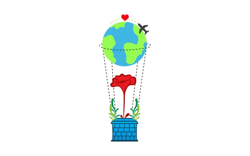 Planet Earth Rotation Space Science with Flower and Aero plane Logo Template
