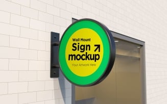 Round Wall Mount Façade Sign Mockup Template 30A