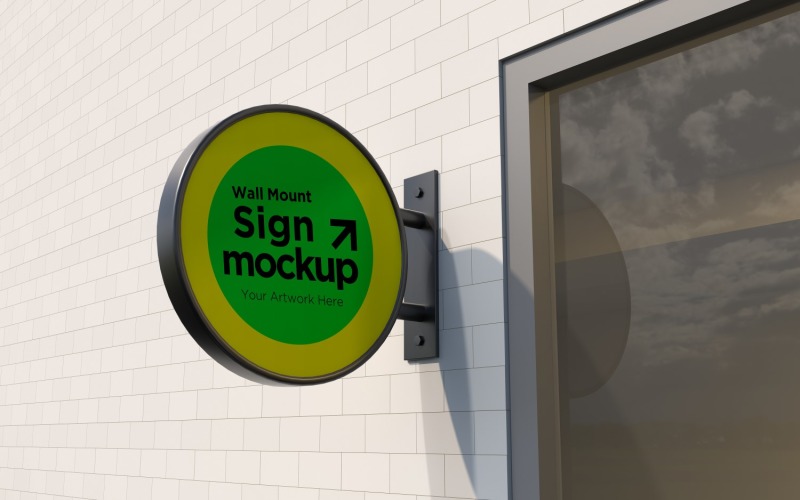 Round Wall Mount Façade Sign Mockup Template 30B Product Mockup