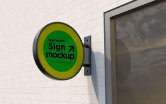 Round Wall Mount Façade Sign Mockup Template 30B