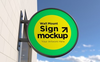 Round Wall Mount Façade Sign Mockup Template 30C