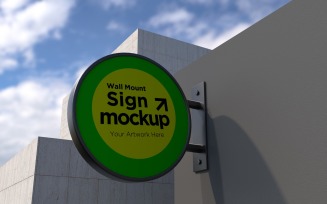 Round Wall Mount Sign Mockup Template attached to the wall 31B