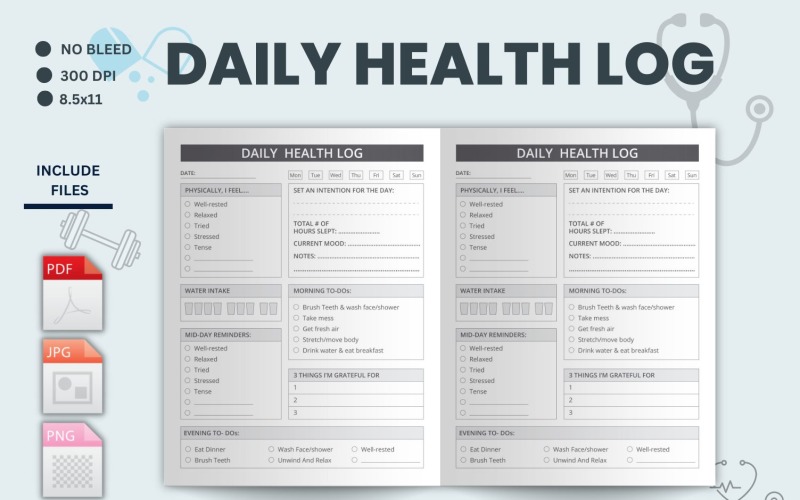 Simple Printable Daily Health Tracker, daily wellness tracker Planner