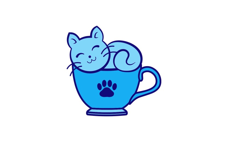 Sleepy cat Cup logo design Logo Template