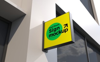 Square Wall Mount Façade Sign Mockup Template 26C