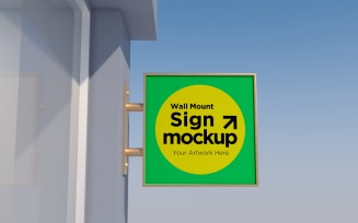 Square Wall Mount Sign Mockup Template attached to the wall 32B