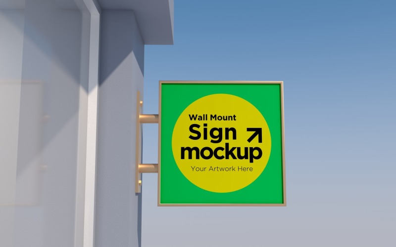 Square Wall Mount Sign Mockup Template attached to the wall 32B Product Mockup
