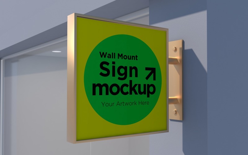Square Wall Mount Sign Mockup Template attached to the wall 32C Product Mockup