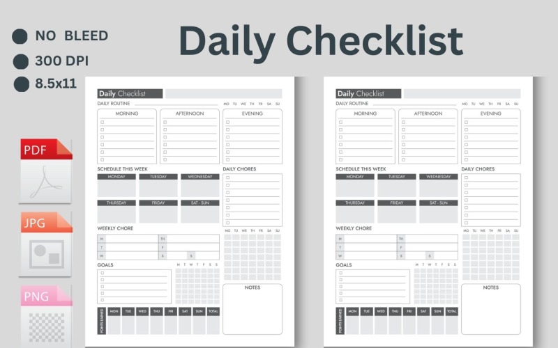 Blank Checklist, Kids Daily School Checklist, Daily Chores Checklist Planner