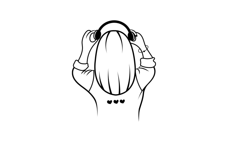 Cute Girl with Head Phones Black Logo Logo Template