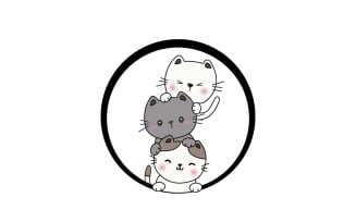 Cute Three Cats Logo Design