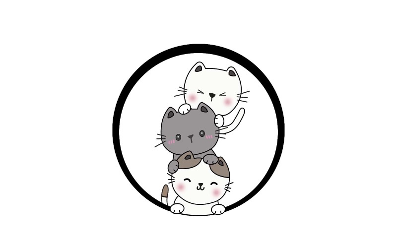 Cute Three Cats Logo Design Logo Template