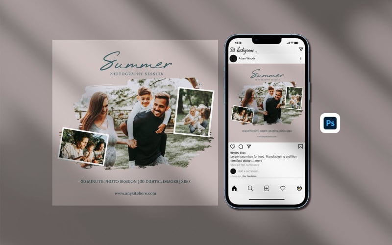 Instagram Photo Post Template - Summer Mini Session Template Social Media