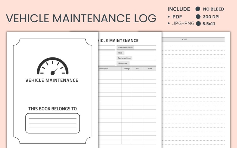 Vehicle Maintenance Log – Car motorcycle Repair mileage Template Printable Planner