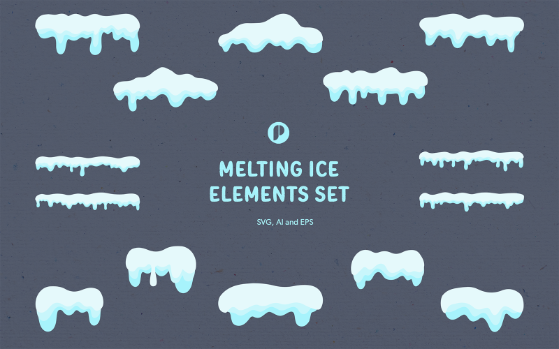 Blue Melting Ice Elements Set Illustration
