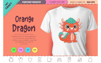 Cartoon orange dragon. Fantasy clipart.