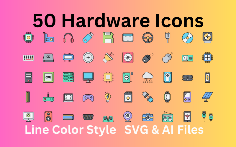 Hardware Icon Set 50 Line Color Icons - SVG And AI Files