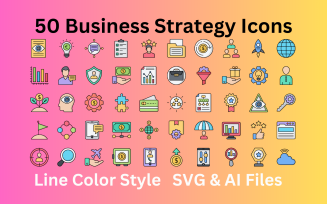 Business Strategy Icon Set 50 Line Color Icons - SVG And AI Files