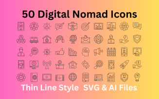 Digital Nomad Icon Set 50 Outline Icons - SVG And AI Files