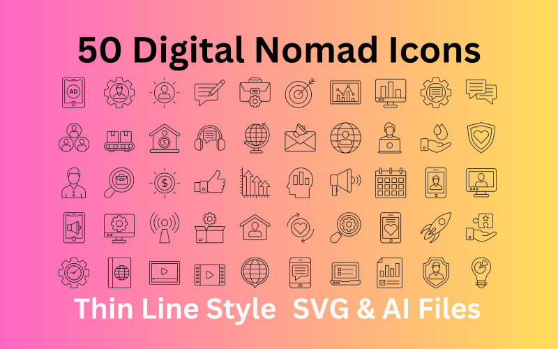 Digital Nomad Icon Set 50 Outline Icons - SVG And AI Files