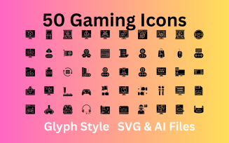 Gaming Icon Set 50 Glyph Icons - SVG And AI Files