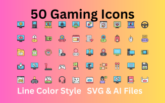 Gaming Icon Set 50 Line Color Icons - SVG And AI Files