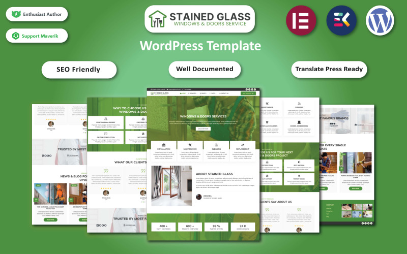 Stained Glass - Windows & Doors Services WordPress Template WordPress Theme