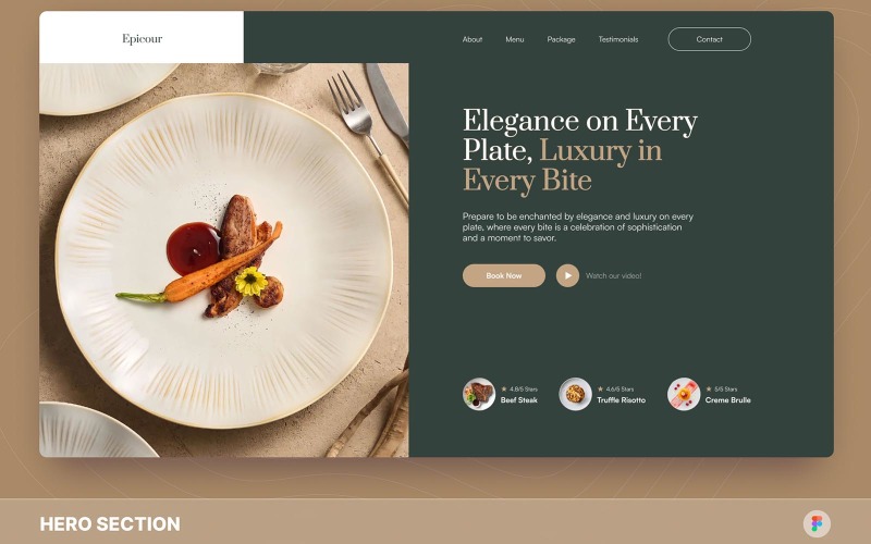 Epicour - Fine Dining Restaurant Hero Section Figma Template UI Element