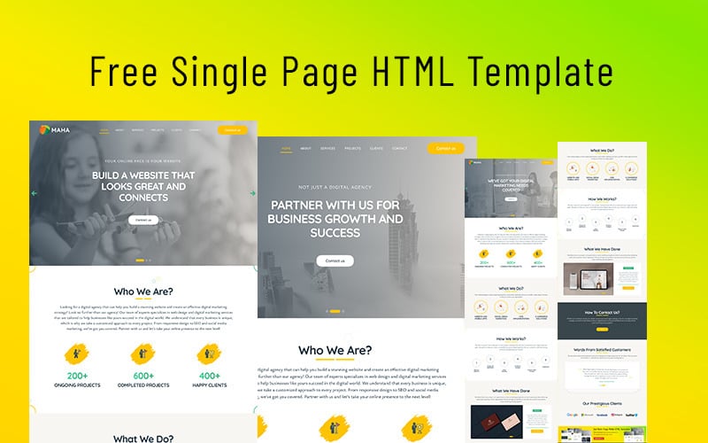 MAHA - Free Creative Agency & Portfolio HTML5 Template Landing Page Template