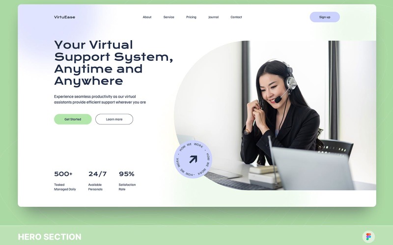VirtuEase - Virtual Assistant Hero Section Figma Template UI Element
