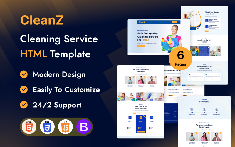 CleanZ - Professional Service Cleaning Website HTML Template Website Template