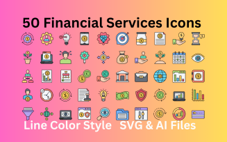 Financial Services Icon Set 50 Line Color Icons - SVG And AI Files