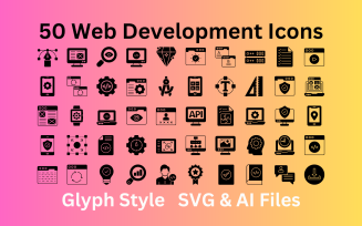 Web Development Icon Set 50 Glyph Icons - SVG And AI Files