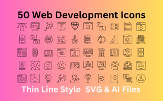 Web Development Icon Set 50 Outline Icons - SVG And AI Files