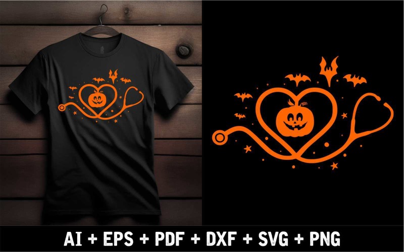 Halloween Stethoscope With Bat Style T Shirt Design T-shirt