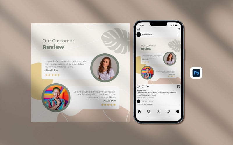 Review Testimonial Instagram Template - Skincare products instagram posts Social Media