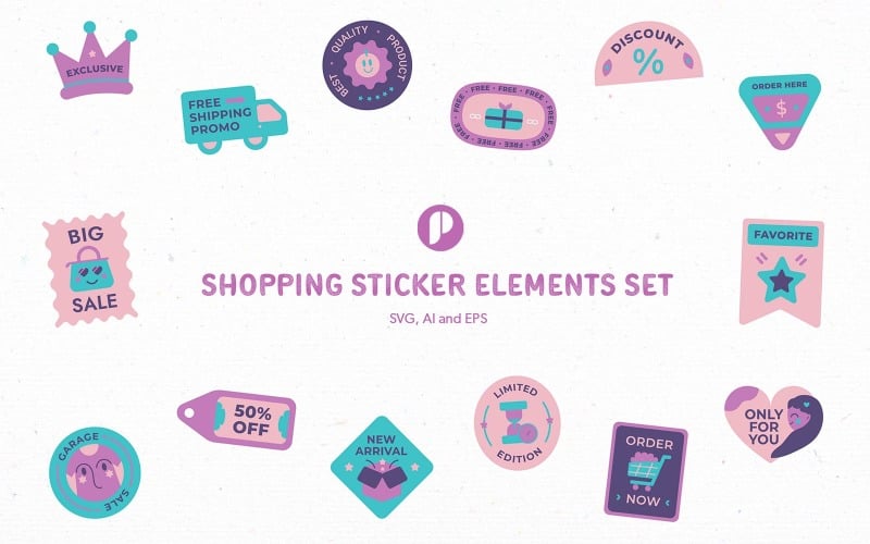 Shopping Sticker Elements Set Illustration